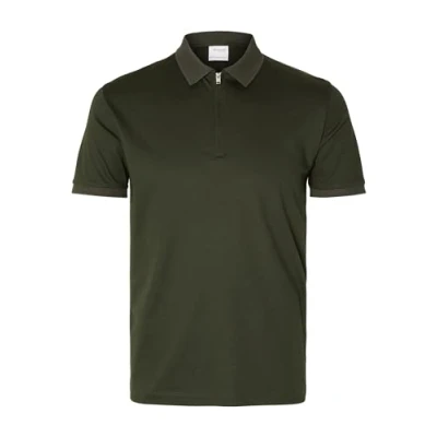 Image of Selected Homme Slhfave ZIP Polo shirt, Men&#039;s, Size: Medium, Forest night