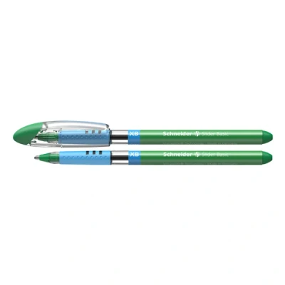 Image of Schneider Slider Basic XB Stick Ball Point Pen Extra Green Ballpoint Pen, Green, Transparent, Rubber, Stainless Steel)