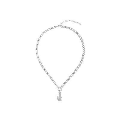 Image of Lacoste Crocodile Necklace, Women&#039;s, Size: One Size, Silber