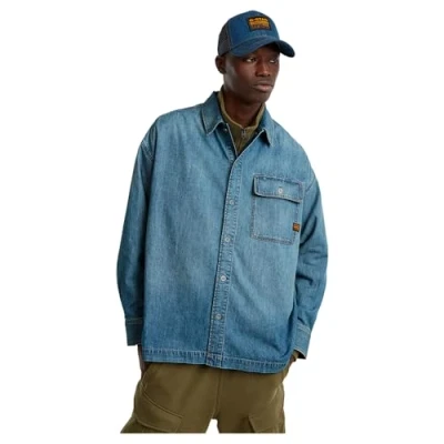 Image of G Star BOXY FIT FLAP Pocket Shirt Shirt, Men&#039;s, Size: Medium, Blue denim