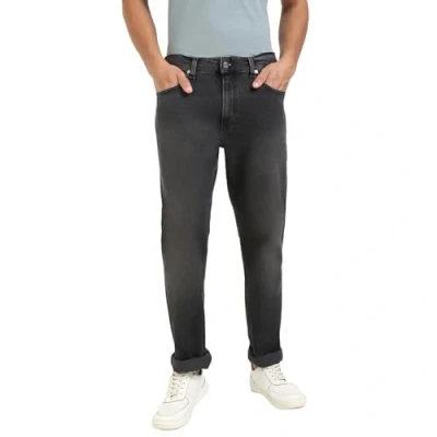 Image of Calvin Klein Men’s Straight Slim Fit Jeans, Denim (Denim Black), 36W / 32L