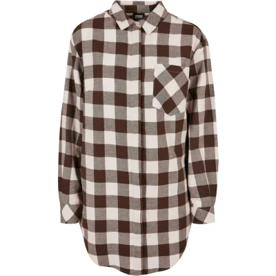 Image of Urban Classics Check Flannel Shirt dress, Women&#039;s, Size: Small, Pink brown