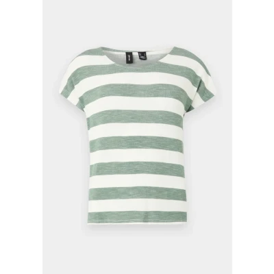 Image of Vero Moda Vmwide Stripe S/L GA NOOS Print Tshirt, Women&#039;s, Size: Medium, Laurel wreath/snow white
