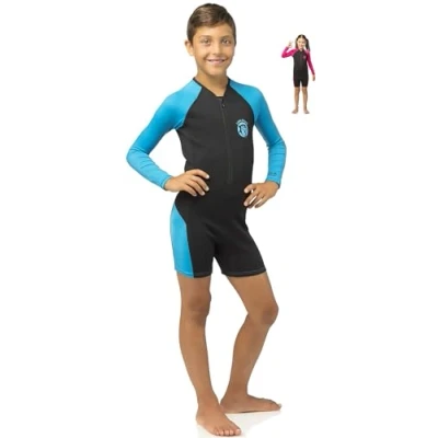 Image of Cressi Unisex Child Little Shark Long Sleeve Children&#039;s Shorty Wetsuit Premium Neoprene 2mm Black/Pink, 15/16 Years