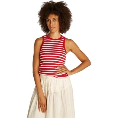 Image of Tommy Hilfiger SLIM TANK Top, Women&#039;s, Size: XS, Primary red/ecru