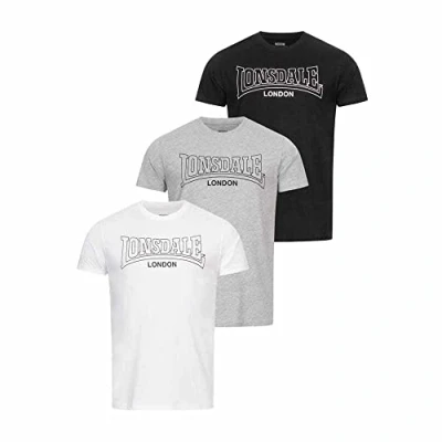 Image of Lonsdale Normale Passform Dreierpack Beanley Print Tshirt, Men&#039;s, Size: Small, Black white marl grey