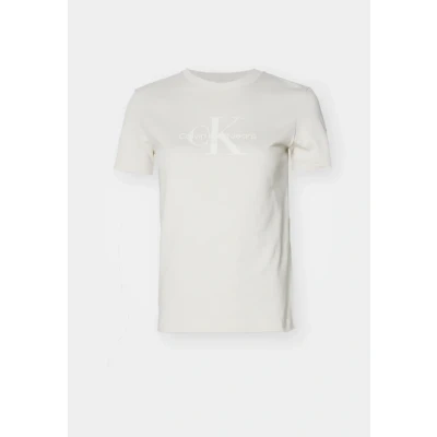 Image of Calvin Klein Jeans Glossy Monologo Regular TEE Print Tshirt, Women&#039;s, Size: Medium, Moonbeam
