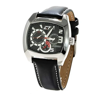 Image of Chronotech Mens Analogue Quartz Watch with Leather Strap CC7049M 02, Multicoloured, 38MM,