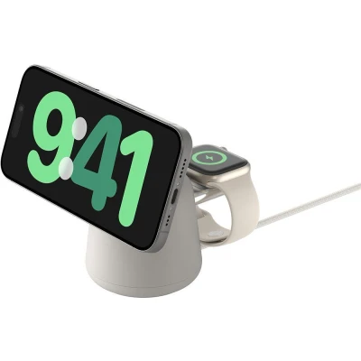 Image of BELKIN BoostCharge Pro 2 in 1 Wireless MagSafe Charging Stand Sand, Cream