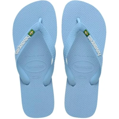 Image of Havaianas Brasil LOGO Buttercream Unisex Tbar sandals, Size: 9 10, Blue lavender/white Synthetics