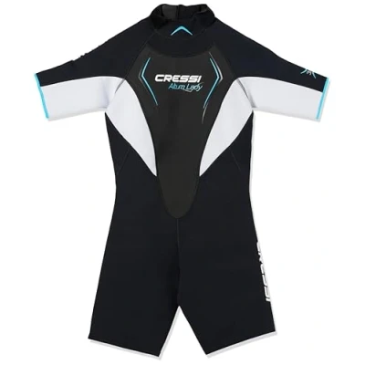 Image of Cressi Women&#039;s Altum 3mm Wetsuit One piece shorty for Lady in 3 mm double lined neoprene, Black/White/Aquamarine, M UK