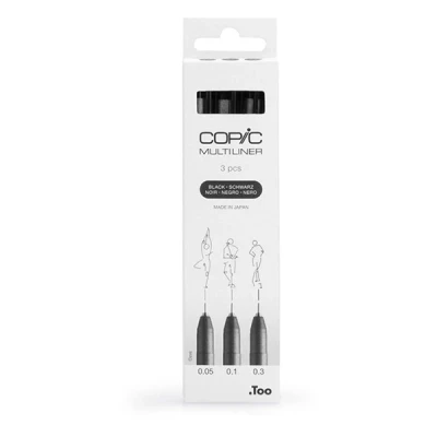 Image of Copic Multiliner, Black, Pack Of 3, Fine, For Art &amp; Crafts, Colouring, Graphics, Highlighter, Design, Anime, Professional Beginners, Supplies Colouring Books