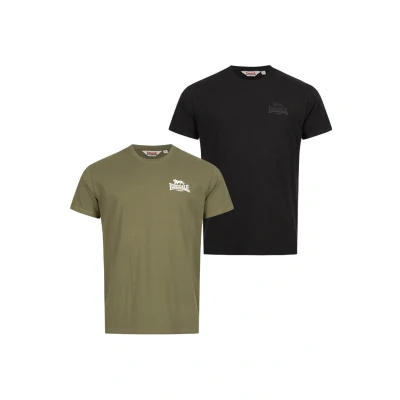 Image of Lonsdale Normale Passform Doppelpack Blairmore Print Tshirt, Men&#039;s, Size: 5XL, Olive/black