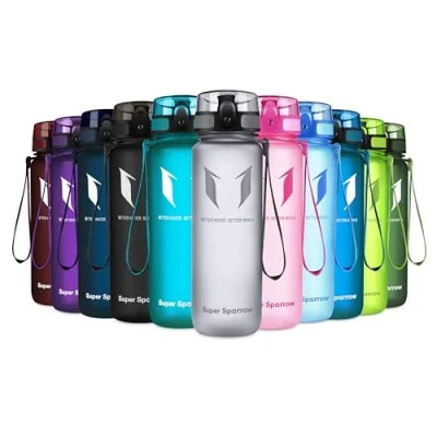 Image of Super Sparrow Sports Water Bottle 500ml Non Toxic BPA Free &amp; Eco Friendly Tritan Co Polyester Plastic For Running, Gym, Yoga, Outdoors and Camping