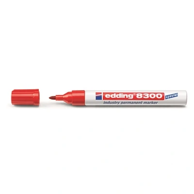 Image of edding 8300 industry permanent marker red 10 pens round nib 1.5 3 mm for marking on slightly oily and dusty surfaces