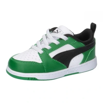 Image of Puma Unisex Kids Rebound V6 Lo Ac Inf Sneakers, White Black Archive Green, 5 UK