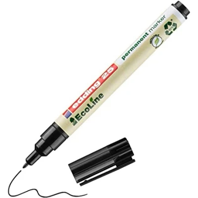 Image of edding 25 Ecoline permanent marker black box of 10 round tip 1 mm waterproof, quick drying, smear proof pens for cardboard, plastic, glass, wood, metal and fabric refillable