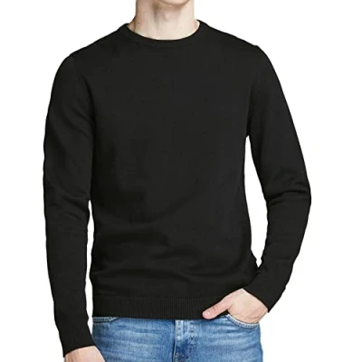Image of JACK &amp; JONES Mens Basic Knit Crew Neck Slim Fit Cotton Comfort Sweater, Forest Night/Detail:twisted With Black, M