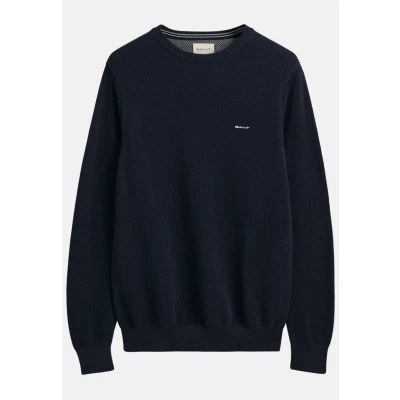 Image of GANT Men&#039;s Cotton Pique C Neck Pullover Sweater, Evening Blue, 4XL