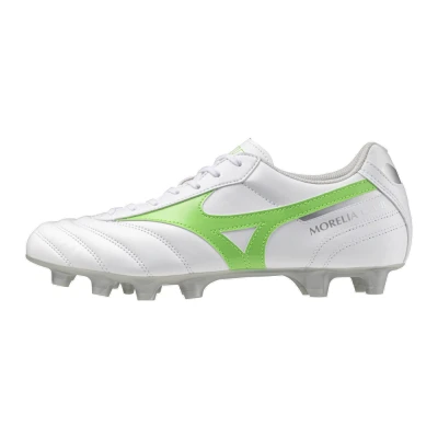 Image of Mizuno Morelia II CLUB Moulded stud football boots, Men&#039;s, Size: 9.5, White/neon green/galaxy silver High quality imitation leather