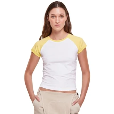 Image of Urban Classics Women&#039;s Ladies Organic Stretch Short Retro Baseball Tee T Shirt, White/Vintagesun, 5XL