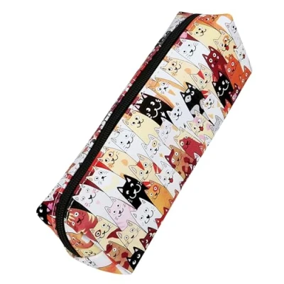 Image of Online Cat Pencil Case, Stylish Case for Girls and Boys, Ideal School, University Office, with Practical Zip Storing Pens Cosmetics