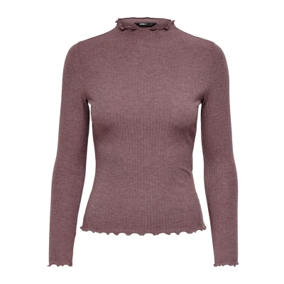 Image of ONLY Emma High Neck Long Sleeve Top, Rose Browndetail: Melange, 3XL