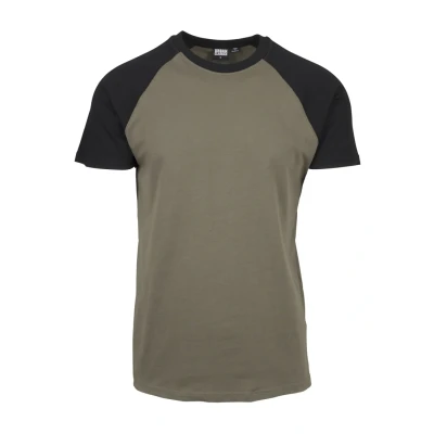 Image of Urban Classics Raglan Contrast Print Tshirt, Men&#039;s, Size: XXL, Olive/black
