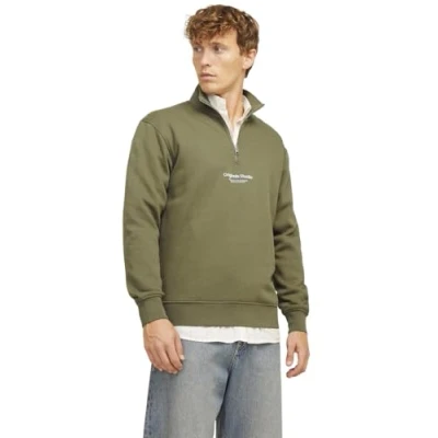 Image of Jack &amp; Jones Jorvesterbro Quarter ZIP NOOS Sweatshirt, Men&#039;s, Size: Large, Khaki