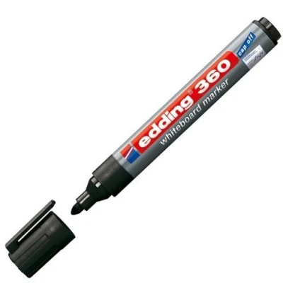 Image of edding 360 Whiteboard Markers Black 10 Pens Bullet Tip 1.5 3 mm Board Marker Wipeable for Whiteboard, Flipchart, Magnetic Board, Notice Memo Sketchnotes