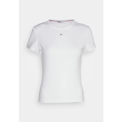 Image of Tommy Jeans Women&#039;s Tjw Slim Essential Rib Ss S/S Knit Tops, White, XXS, XXS