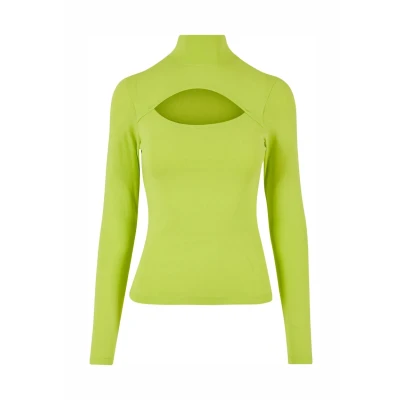 Image of Urban Classics Cutout Turtleneck Long sleeved top, Women&#039;s, Size: XS, Frozenyellow