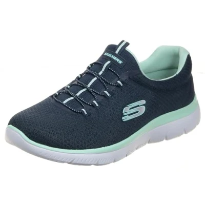 Image of Skechers WIDE FIT Summits Trainers, Women&#039;s, Size: 8, Navy/aqua