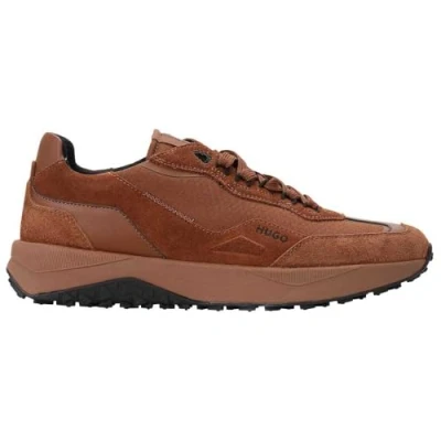 Image of HUGO KANE Trainers, Men&#039;s, Size: 8, Medium brown Leather and textile