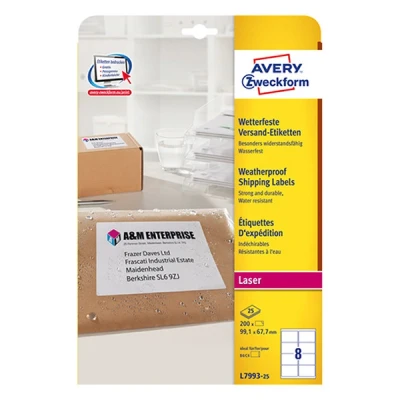 Image of Avery Zweckform L7993 25 (A4 200 Labels, 99.1 x 67.7 MM Sheets White