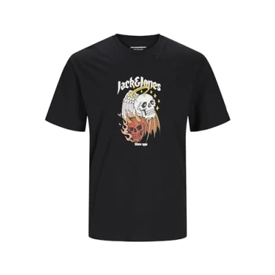 Image of JACK &amp; JONES Men&#039;s Jorseven Skull Tee Ss Crew Neck Sn T Shirt, Black, M