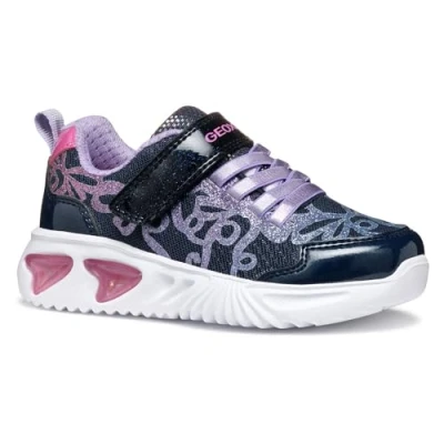 Image of Geox Assister GIRL Trainers for kids, Size: 7K, Navy/lilac Imitation leather/ textile