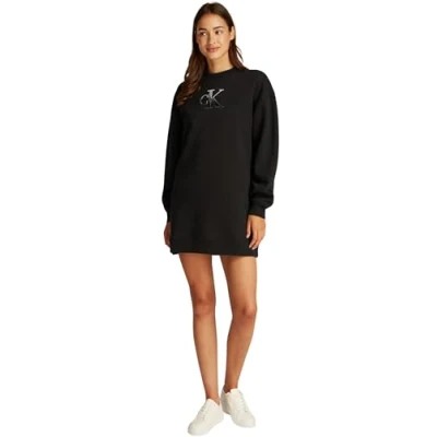 Image of Calvin Klein Jeans Embroidered Monologo CREW Dress Day dress, Women&#039;s, Size: Large, Black