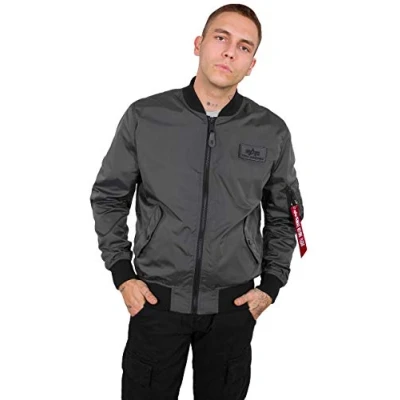 Image of Alpha Industries MA1 Bomber Jacket, Men&#039;s, Size: Small, Grey/black