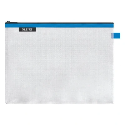 Image of Leitz Wow Travel Pouch, Water Resistant, Translucent, Ideal for Visible Storage and Organisation, Large (A4) Blue