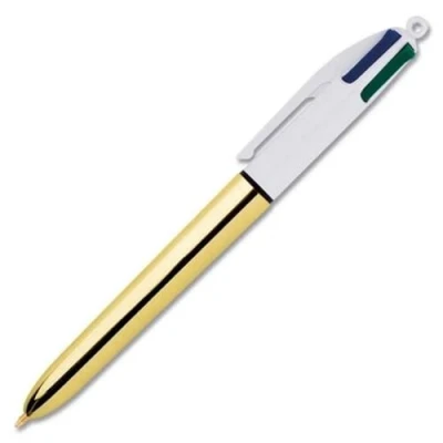 Image of BIC 4 Colours Shine Ballpoint Pens Medium Point (1.0 mm) Metallic Gold Barrel, Box of 12