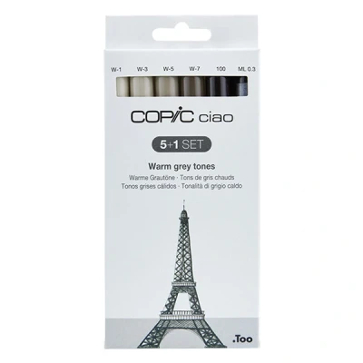 Image of COPIC Ciao Coloured Marker Pen 5+1 Set Warm Grey, For Art &amp; Crafts, Colouring, Graphics, Highlighter, Design, Anime, Professional Beginners, Supplies Colouring Books