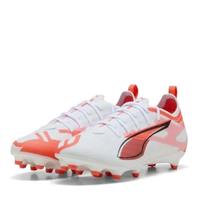 Image of Puma Unisex Kid&#039;s Ultra 5 Pro Fg/Ag Jr Soccer Shoe, White Black Glowing Red, 2 UK
