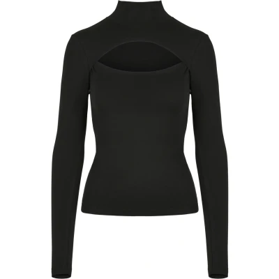 Image of Urban Classics Women&#039;s Ladies Cut Out Turtleneck Longsleeve T Shirt, Black, L