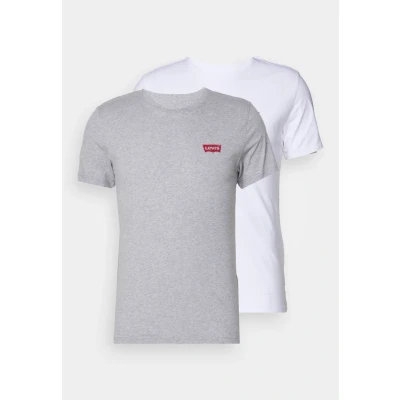 Image of Levi&#039;s Men&#039;s 2 Pack Crewneck Graphic Tee T Shirt Slim fit, White/Mid Tone Grey Heather, XS