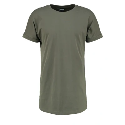 Image of Urban Classics LONG Shaped Turnup Basic Tshirt, Men&#039;s, Size: XL, Olive