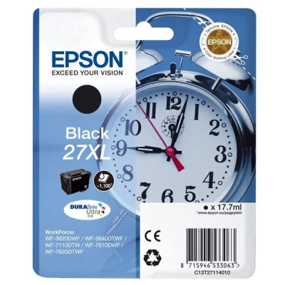 Image of Epson 27XL Black Alarm Clock High Yield Genuine, DuraBrite Ultra Ink Cartridge