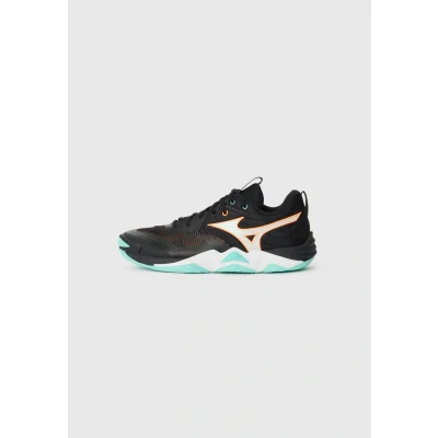 Image of Mizuno WAVE MOMENTUM ELITE Volleyball Shoes Black/Tangelo/Ice Green Women/Men Size 6