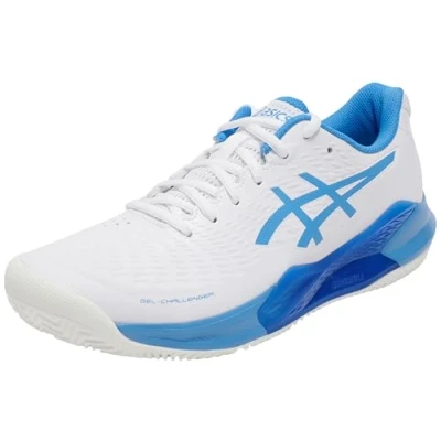 Image of Asics Gelchallenger 14 Clay court tennis shoes, Women&#039;s, Size: 8.5, White/blue coast Imitation leather/ textile