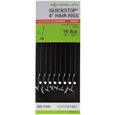 Image of Korum Quickstop Barbed Hair Rigs 8 10cm (8pcs) Coarse rig